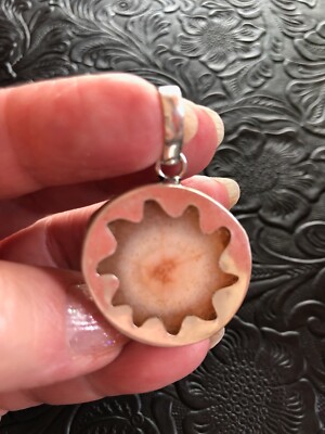 Solar Quartz Reversible Sun Pendant 1.5'' Pink Peach Artisan Made