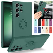 Liquid Silicone Case Cover Ring Kickstand For Samsung S23 S22 S21 S20 S10 S9 S8