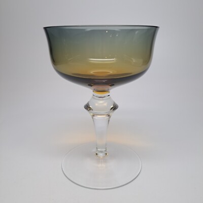 Denby Aurora Blue Amber Krosno Poland Champagne Tall Sherbet Glass 5 3/8'' MCM