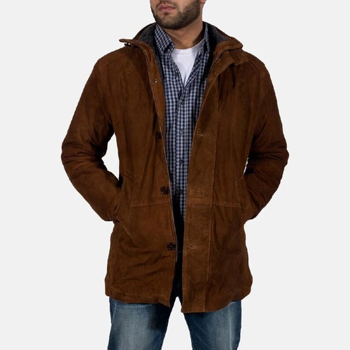 Herren braun weiches Wildleder Lammfell Leder Blazer handgefertigt modisch lässig formell - Bild 5 von 8