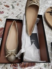 Coach Benni Metallic Gold Fabric Ballerina Flats Womens FG3139 Sz 8.5 Med