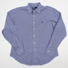 Ralph Lauren Polo Shirt Mens L Andrew Blue White Check Button Up 16 1/2 36 37