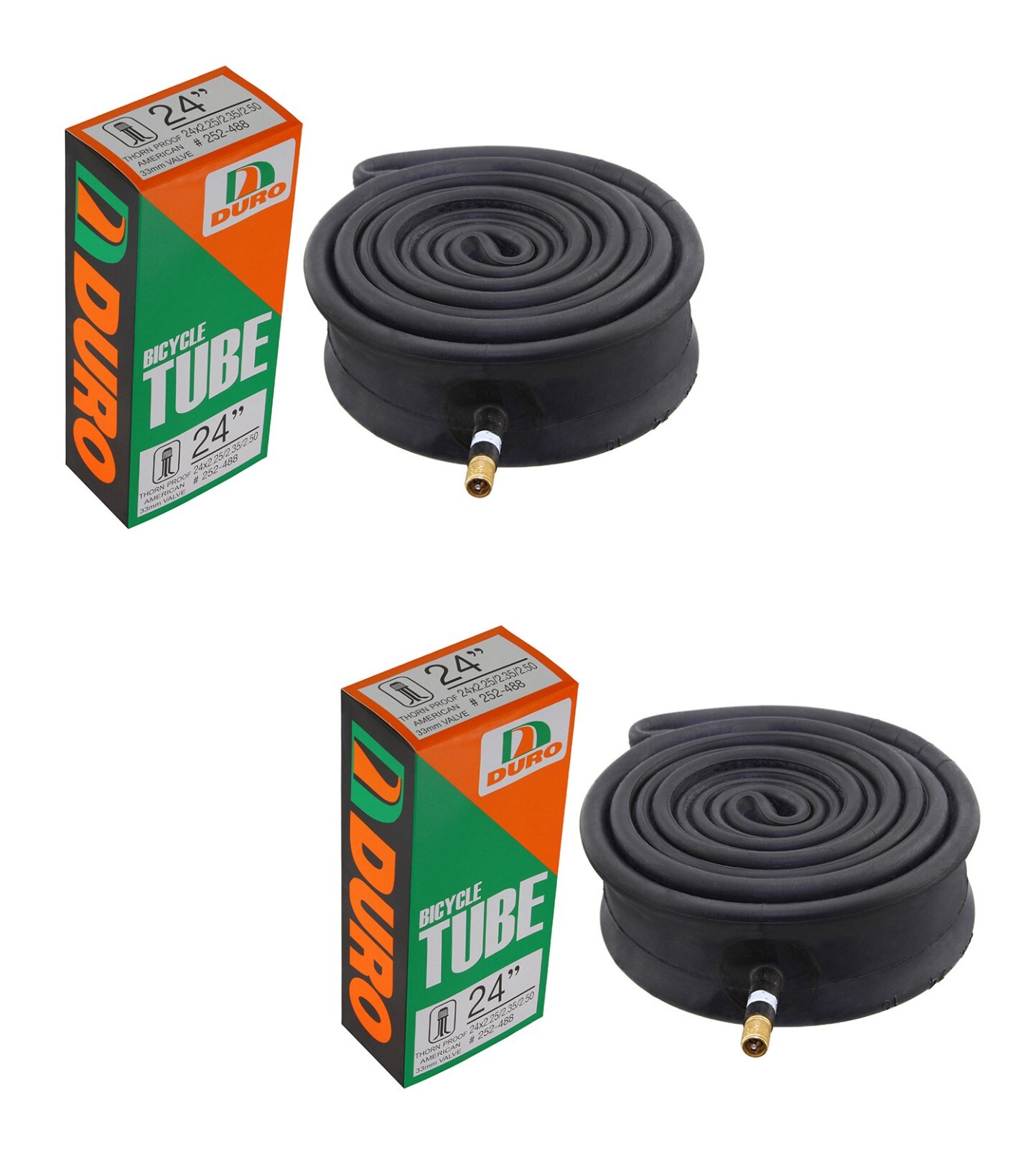 PAIR OF THORN RESISTANT DURO BIKE TUBES IN 24" X 2.25/2.50" 33mm SCHRADER/VALVE