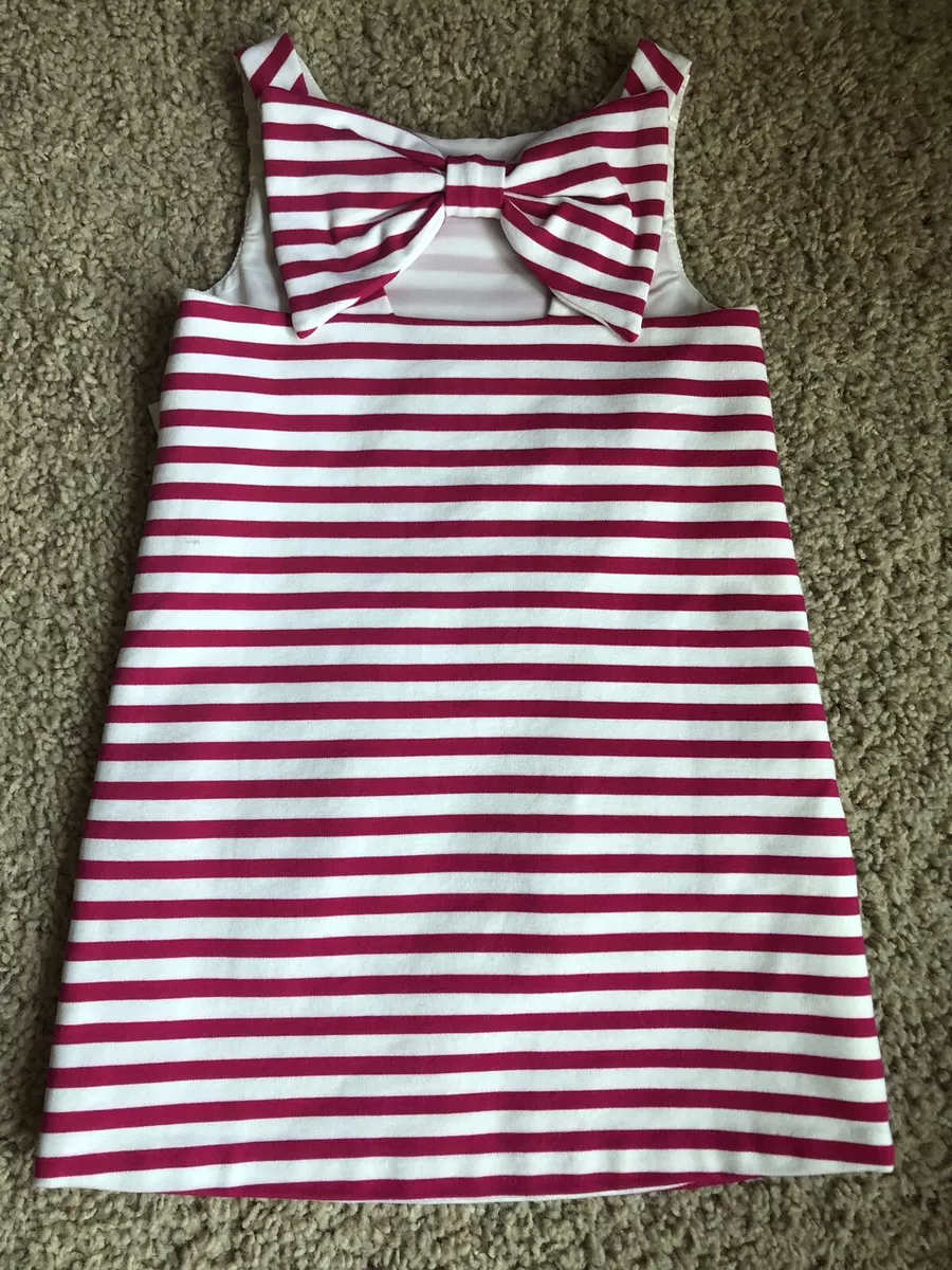 Kate Spade Girls Vivien Dress Size 4 Stripes Pockets Bow sweetheart Pink White