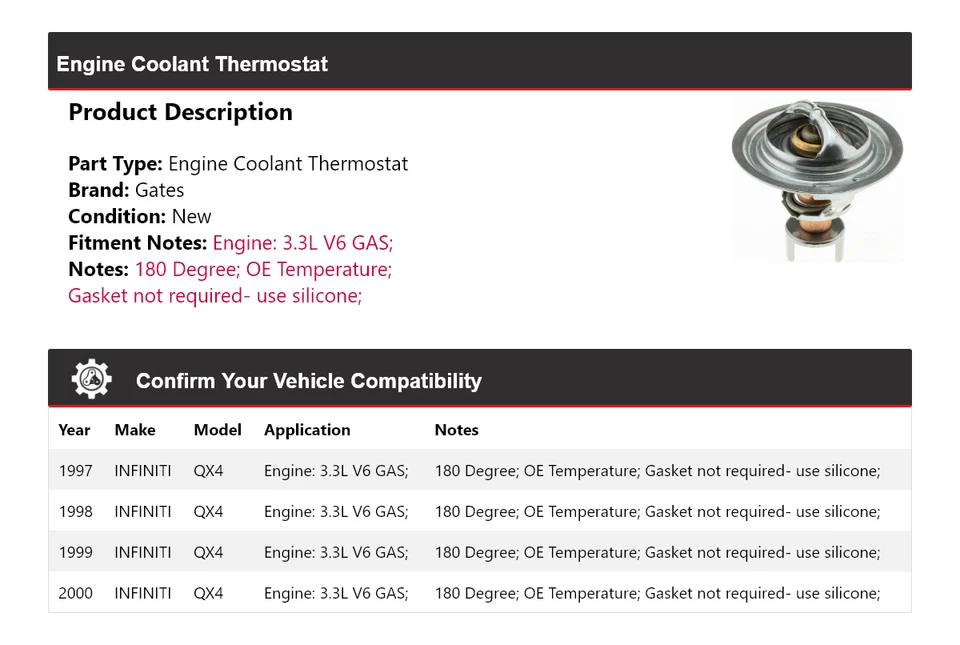 Termostato de refrigerante de motor V6 3,3 L Infiniti QX4 1997-2000 1998 1999 Foto 2 de 4