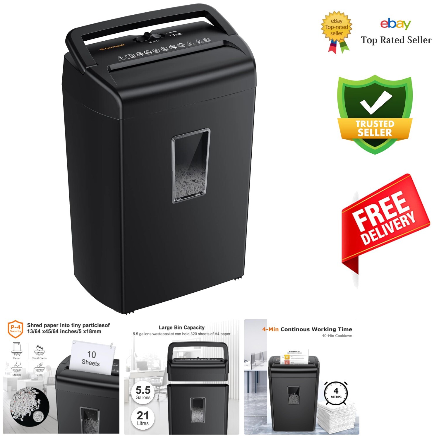 5.5 Gallon Cross-Cut Paper Shredder with Overheat Protection and Visible Basket-image