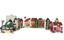 VTG Christmas Victorian Village of 9 Mini-House Cottages +Tea Light Candle Home