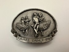 VTG Square Dance 1984 Arroyo Grande BELT BUCKLE men Trucker Bar Shield Rare USA