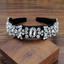 LUXURY HANDMADE CLEAR RHINESTONE HEADBAND HAIR ACCESSORY, BRIDAL OR RACES