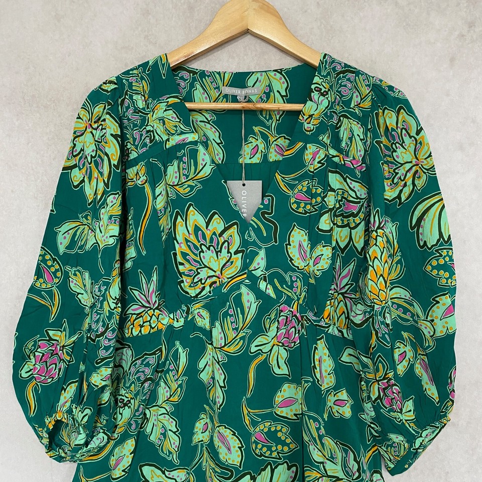 Oliver Bonas Green Mini Dress Replenish Printed Size UK 8 RRP £75 eBay