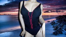 NWT PROFILE by GOTTEX Red Center Ruffles 1 PIECE BATHING SUIT SWIMSUIT size - 8
