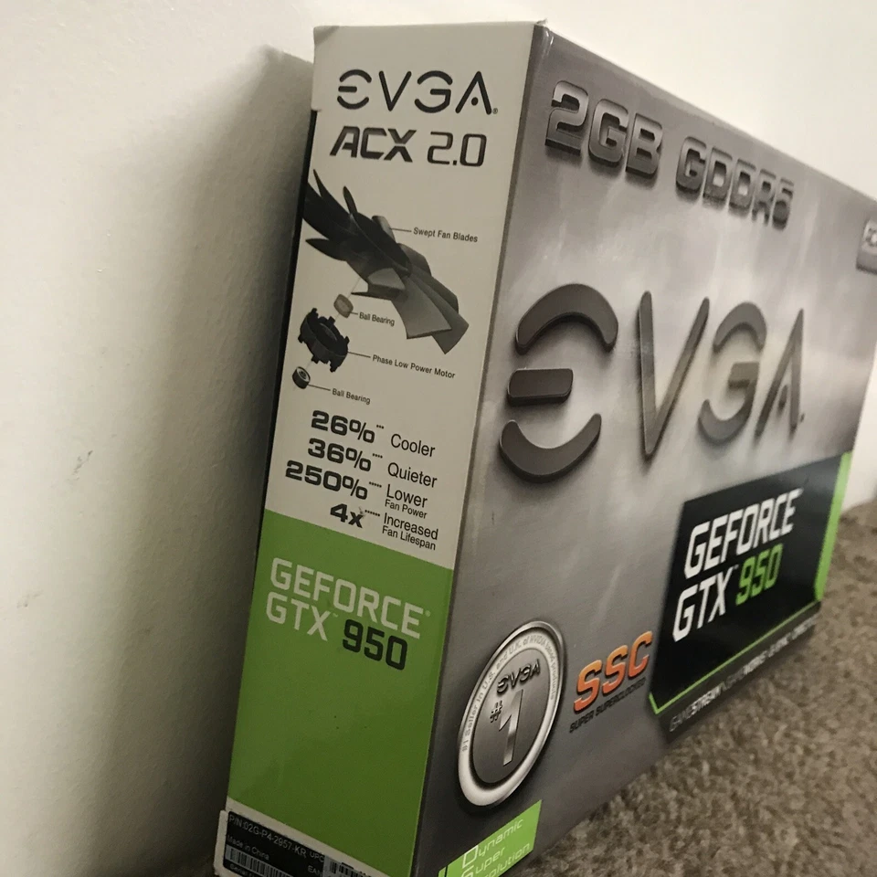 EVGA Nvidia GeForce GTX950 SC+ GAMING ACX 2.0 2GB Graphics Card 02G-P4-2957-KR - Image 2 of 4