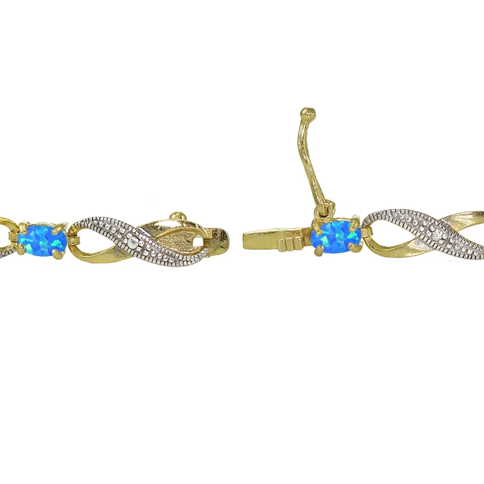 Goldfarben Über 925 Silber Künstlicher Blauer Opal Und Diamant Akzent - Bild 2 von 3