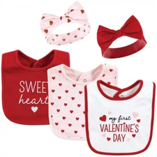 Infant Girl Cotton Bib and Headband or Caps Set, Valentine Sweetheart, One Size