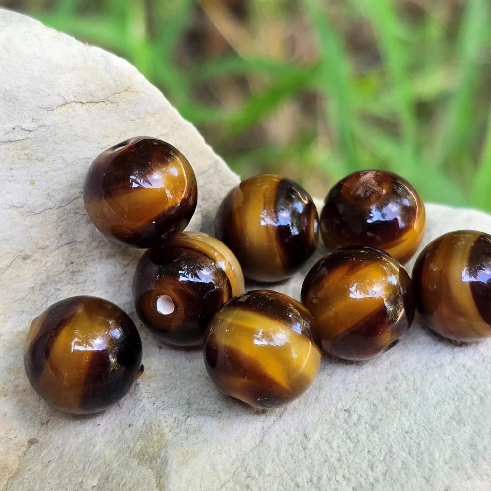 Cuentas de murano alemanas vintage - ámbar marrón remolino 10 mm (8) Foto 4 de 4