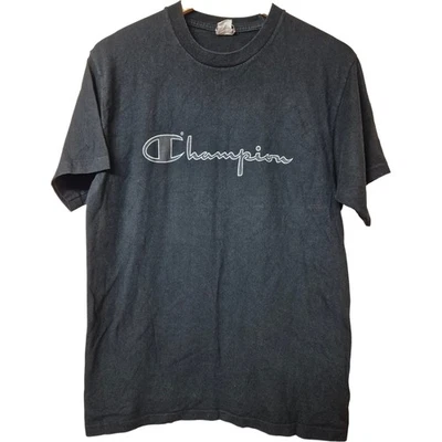 Camiseta Champion Negra Años 90 Logo Punto Único Algodón Vintage Talla Grande - Imagen 1 de 4