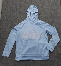 Adidas Hoodie Womens Medium 12-14 Light Blue Kangaroo Pocket Climawarm
