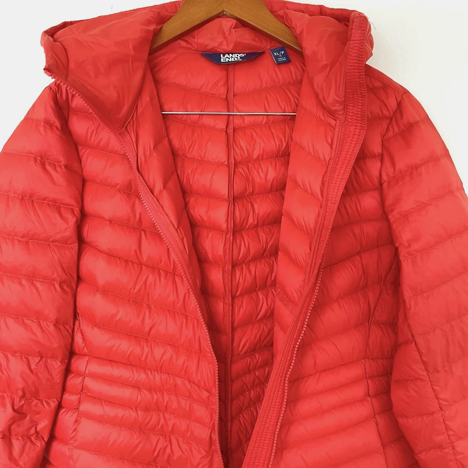 Lands End Womens Wanderweight Packable Down Hooded Jacket Coat Size XLP Orange - Image 3 of 4