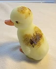 2012 Fenton Custard Satin Sitting Duck w/Log Cabin by Susan Bryan