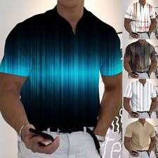 Mens Plain Short Sleeve Half Collar T Shirts Tops Casual Slim Fit Summer Blouse