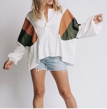 We the Free Ivory Tunic Whit Olive Rust Color block Sleeves Sz M