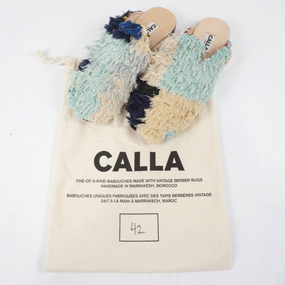 Calla Niki Berber Rugs Babouche Slipper In Blue/Beige/Creme