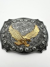 Mens Western Soaring Eagle Belt Buckle Silver Gold Two Tone Made in USA