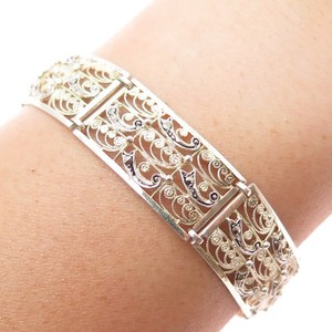 Authentic 800 Silver Gold Plated Antique Art Deco Real Marcasite Filigree Bracelet 7.25"
