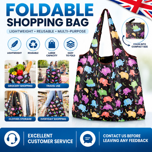 X Large Reusable Foldable Ladies Shopping Bag Eco Tote Handbag Fold Away Bag UK