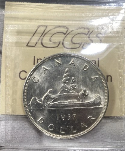 1937 Canada $1 ICCS certified MS-63 – George VI Silver Dollar – Beautiful Coin