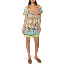 Raga Mini Wrap Dress Womens Small Multicolor Paisley Short Sleeve Hipster B35.2