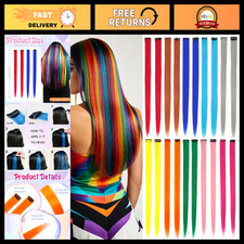 Rainbow Colored Hair Extensions Clip in 22 Inch Straight Synthetic Hairpieces fo