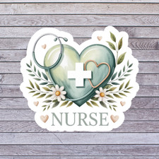 Nurse sticker vinyl decal stethoscope heart floral medical healthcare gift