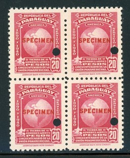 PARAGUAY MNH Specialized ABNCo SPECIMEN: Scott #C127 20P PA Union Block of 4 $$$