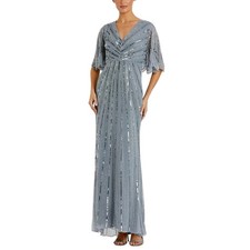 Mac Duggal 93583 Blue Gray Evening Gown Sequined Cape Sleeve Column Dress Size 8