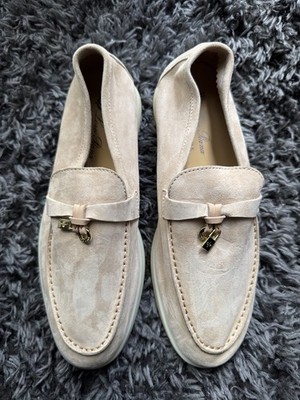 LORO PIANA Summer Walk Beige Loafers Suede Luxury Shoes Size  display picture 1