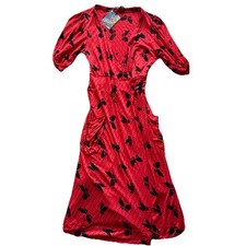 Lovel Label Dress Red And Black Bow Print Wrap Around UK 6-8