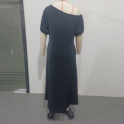 Damen Einfarbig Freizeit Locker Schräge Schulter Kleid für Sommer Urlaub