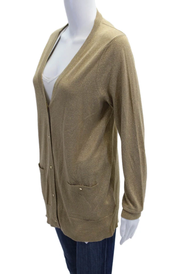 Cárdigan suéter de manga larga con botones dorado metálico talla La Shoshanna para mujer Foto 2 de 4
