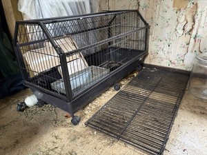Large Black Metal Rabbit Cage, Single Tier, Wire Enclosure with Tray & Wheels