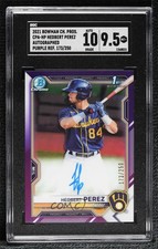 2021 Bowman Chrome Prospects Purple Refractor Hedbert Perez SGC 9.5 Auto 11s9