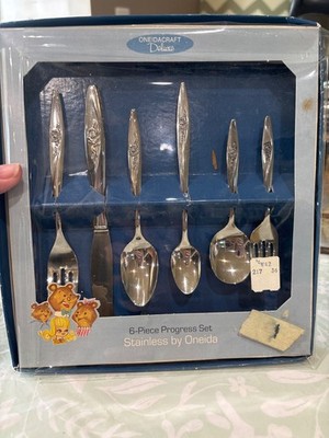 Vintage Oneidacraft Deluxe Stainless 6 PC Childs Progress Flatware Lasting Rose