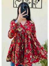 Women's Designer Ethnic Flared Shot Kurta Set Indian Party Wear Top Kurti Dress