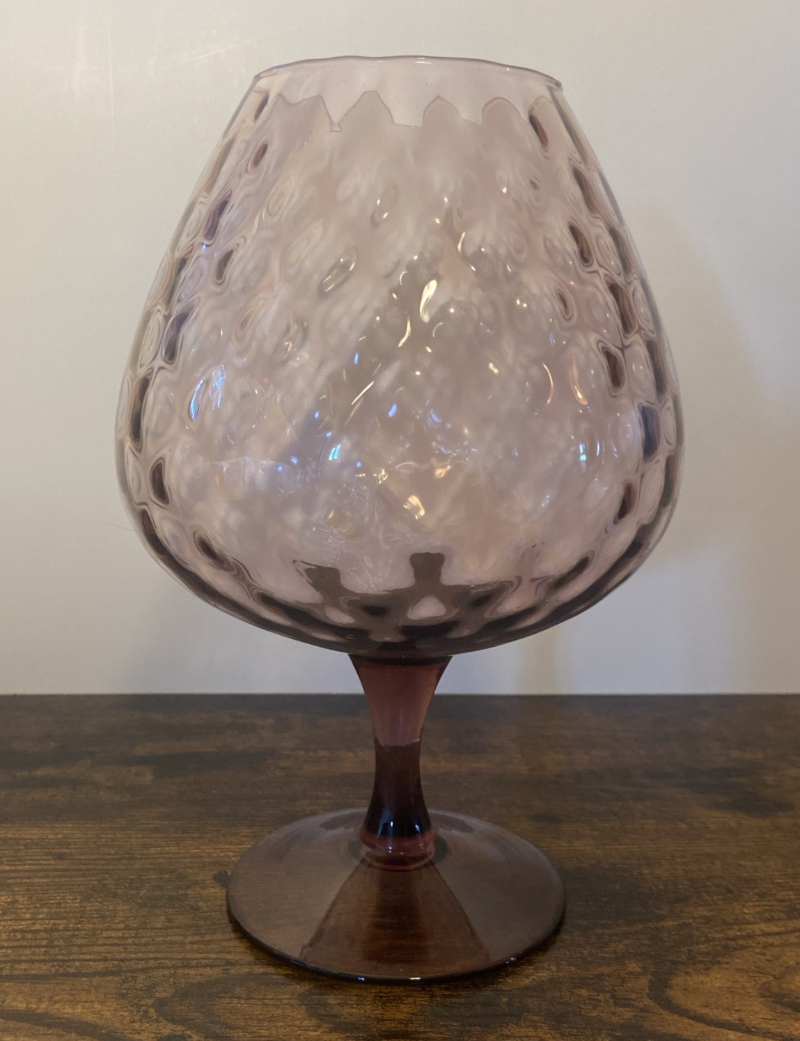 Empoli Italy Amethyst Purple Optic Glass Large Brandy Snifter Vase 9” Vintage