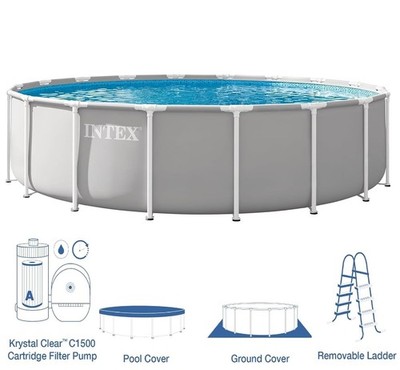 Intex 18ft X 48in Prism Frame Above Ground Pool Set with 1500GPH Cartridge Filte