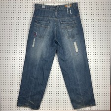 Paco Jeans Baggy Y2K Skater 36x34 Distressed Wide Leg Denim Double Pocket Stitch