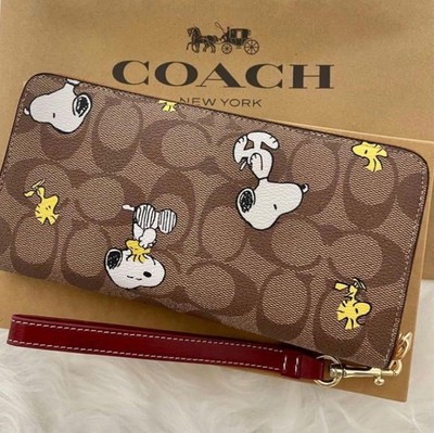 本日限定！COACH x PEANUTS 長財布 COACH x PEANUTS Long Zip around Wallet Snoopy Woodstock Khaki