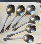Six Grand Colonial by Wallace Sterling Silver Cream Soup Spoons 6" mono "M"