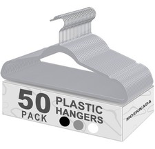 50 Pack Ultra-Thin Plastic Clothes Hangers 17.7 Inch - Space-Saving Slim Ha...