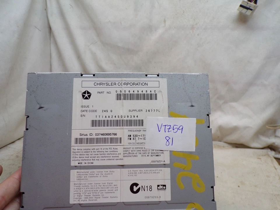 08-10 Dodge Chrysler Jeep Radio Baja Velocidad 6 Reproductor de CD REQ 05064948AC VTZ59 Foto 4 de 4